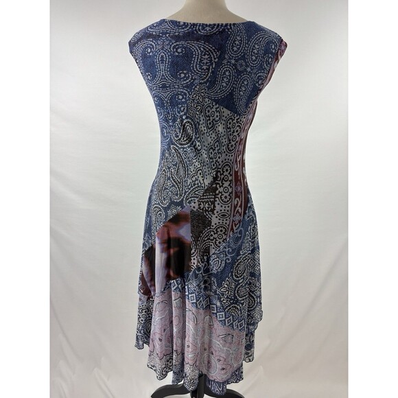 Desigual Fit & Flare Dress Blue Print Size Small Mesh Boho Maximalist Lagenlook - Picture 2 of 11
